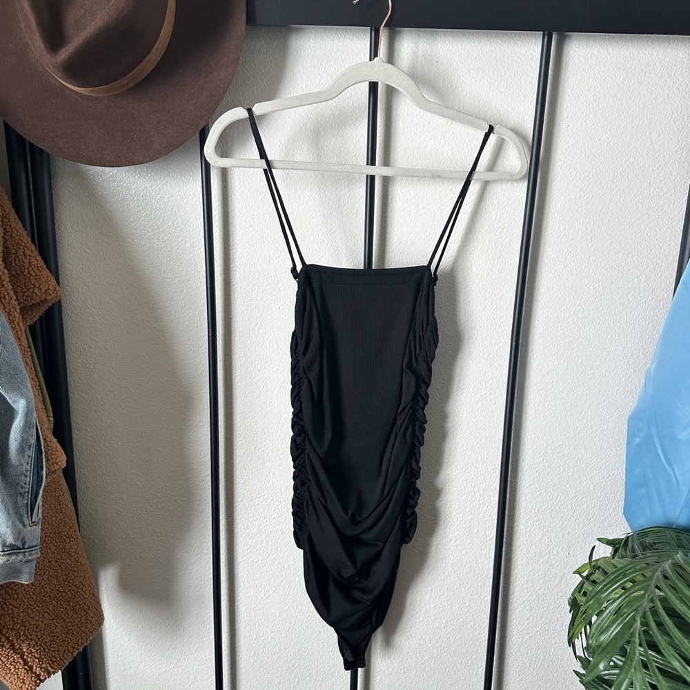 Black Ruched Spaghetti-Strap Women's Top